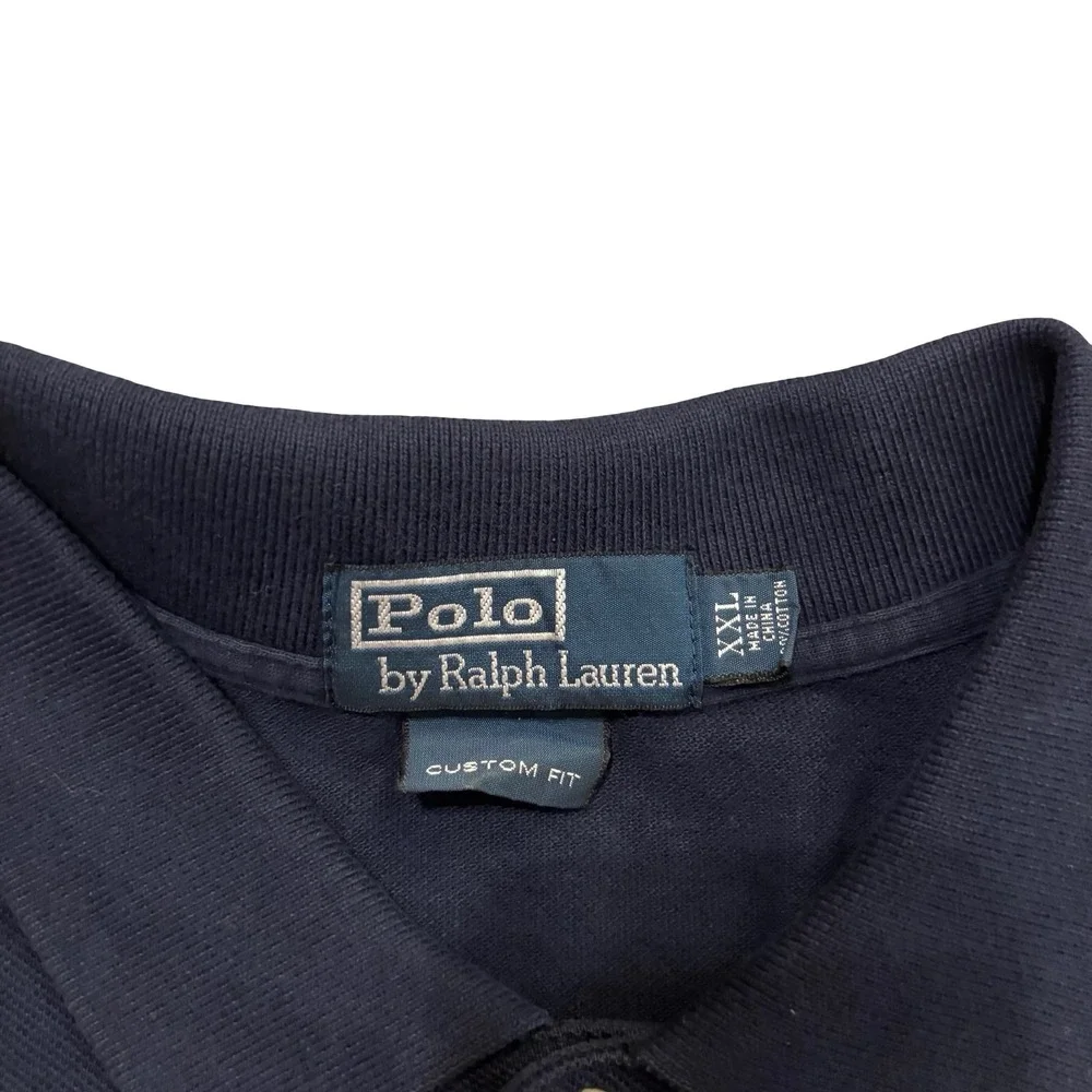 Polo Ralph Lauren Mens XXL Navy Blue Big Pony Splatter Graphic Polo Shirt Vtg